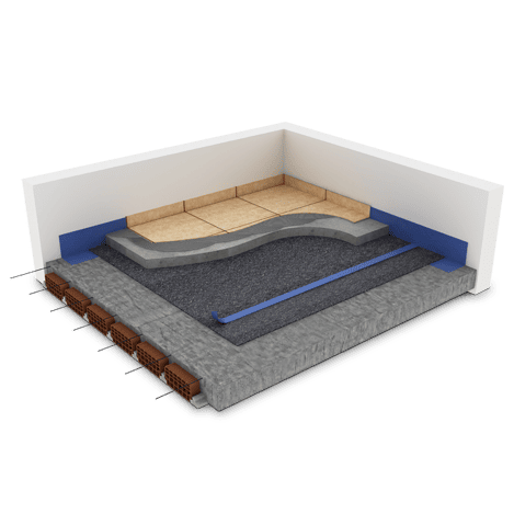 Vista de la estratigrafía del colchón fonoaislante Damproll